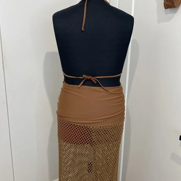 NWOT Trendy Tribal Print Halter Bikini Set - High Cut Hollow Out 3-Piece |Size L - Picture 11 of 13